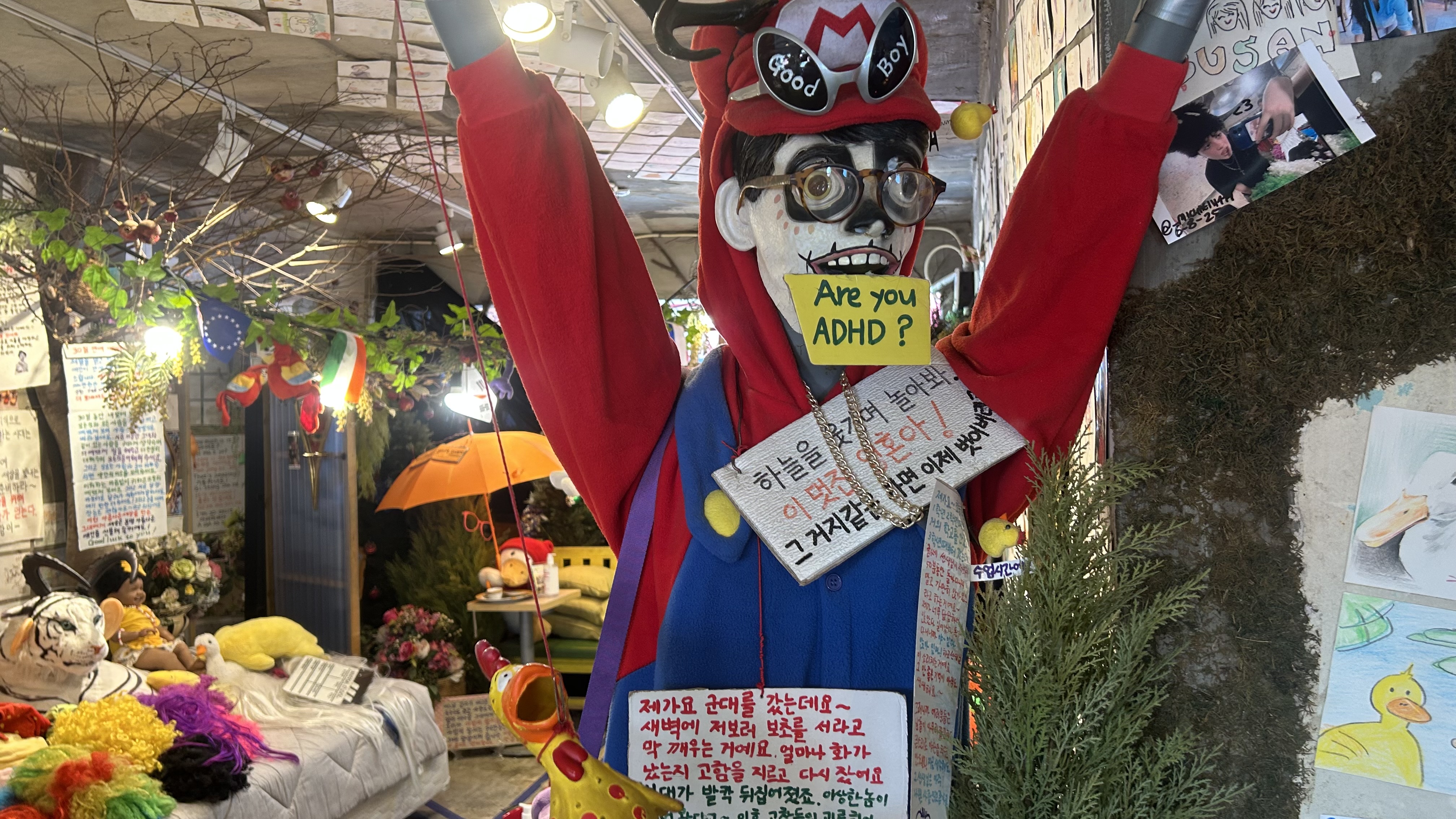 Random collectibles and decorations inside DUF Coffee near Gamcheon Culture Village